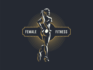 Woman fitness emblem.