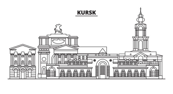 Russia, Kursk. City skyline: architecture, buildings, streets, silhouette, landscape, panorama, landmarks. Editable strokes. Flat design, line vector illustration concept. Isolated icons