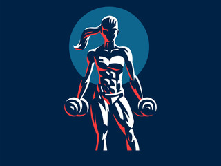 Woman fitness emblem.