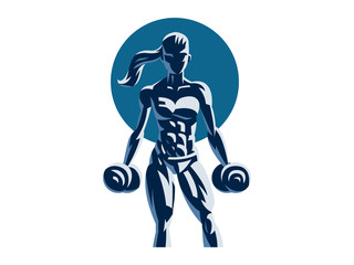 Woman fitness emblem.