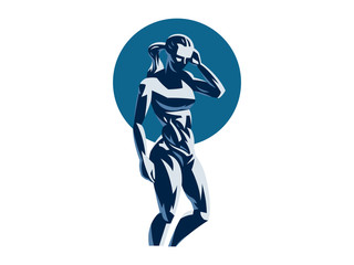 Woman fitness emblem.