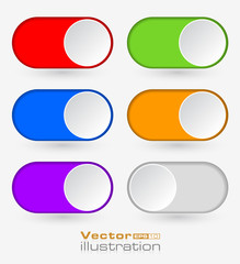 Realistic ON and OFF toggle switch buttons. Vector illustration.