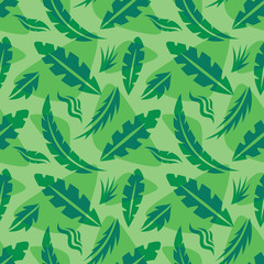 Leaves of exotic plants - creative vector illustration. Floral seamless pattern. Abstract concept background. Tropical summer nature. Graphic design element. Vintage art style. Collage contemporary. 