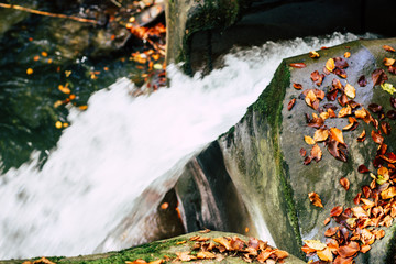 Fototapeta na wymiar waterfall in the forest. top view. autumn