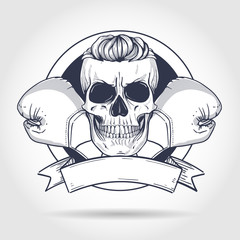 Hand drawn skull with boxing gloves