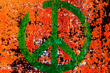 Peace symbol icon on the concrete wall