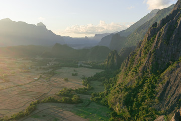 Viewpoint in Vang Vieng, Laos. Hiking to the top of the mountains surrounding the city and escape the masses of tourists