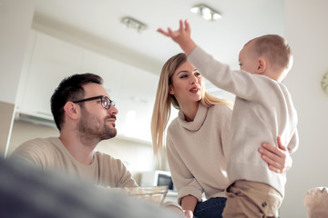 Obraz premium Happy family at home have fun