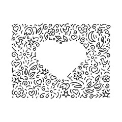 Drawing doodles. Heart. Design for postcard, poster, invitation. Vector illustration