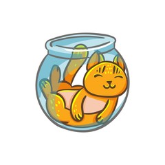Vector cute cat character in an aquarium, liquid cat Сartoon style isolated on white background. illustration for kids fashion, funny kitten in cartoon. Ideal for invitations,  baby shower, nursery