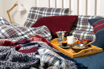Valentines womens mother day, cozy morning - breakfast in bed