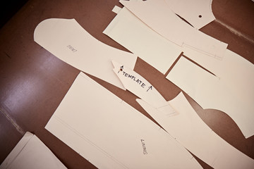 dress patterns spread out on work table