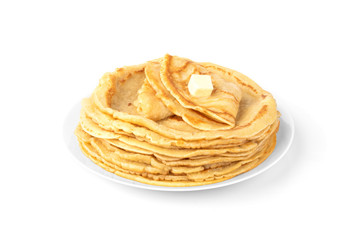 Pancakes isolated on white background.