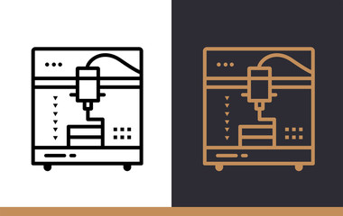 Unique linear icon of 3d printer. 3D Printing, modeling. Suitable for infographics, websites, print media and interfaces