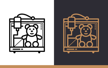 Unique linear icon of 3d toys. 3D Printing, modeling. Suitable for infographics, websites, print media and interfaces