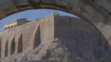 View of Hadrian's Arch and Acropolis visible in the background, Athens, Greece, Europe