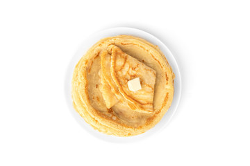 Pancakes isolated on white background.