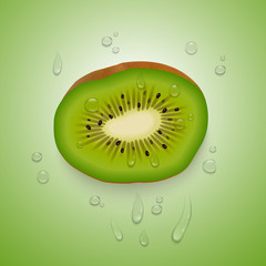 Kiwifruit pieces on a bright, green background, juicy kiwifruit pieces in a realistic style, vector illustration