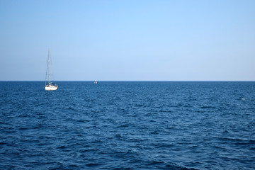 Sea, sky and skyline on a clear sunny day. Marine landscape