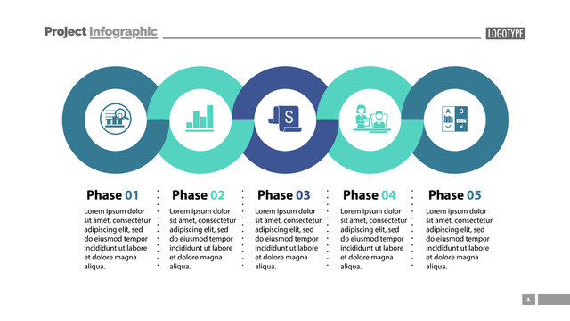 Sequence of five phases template. Business data. Graph, chart, design. Creative concept for infographic, report. Can be used for topics like marketing, economics, development