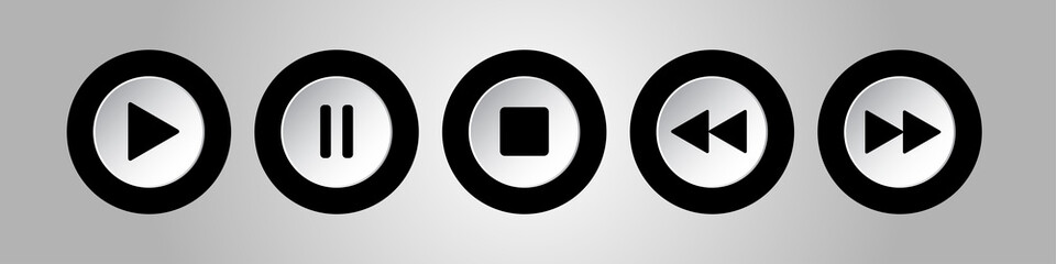 black, white round music control buttons set