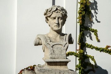 A Picture of the statueof Caesar in antique style. Decoration of a castle in Czech republic in Mikulov. 