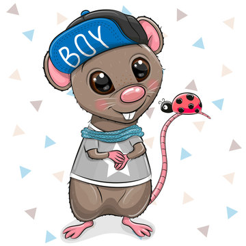 Cartoon Rat in cap on a white background