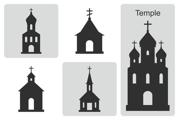 Temple. Set of vector icons. Outline of Christian cathedral, a church or the chapel.