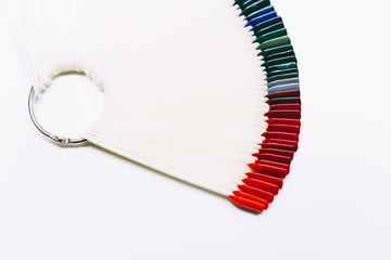 Nail polish colors on palette. Nail varnishes. Manicure.