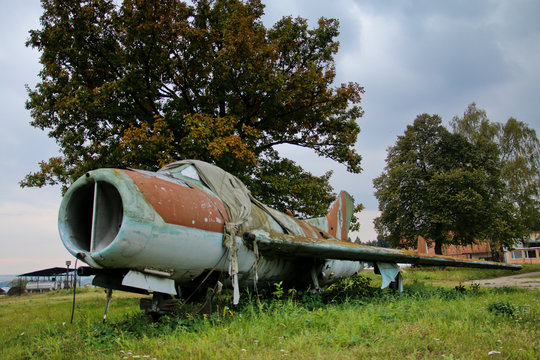 A picture from the abandoned military base in Czech republic, full of old rusty fighter jets from the Soviet era.