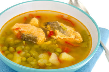 Vegetable fish soup with salmon