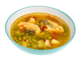 Vegetable fish soup with salmon
