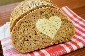 Heart shape bread. Whole wheat bread. Love concept