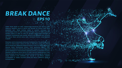 Break dance. Glowing dots to create the shape of the dancer. Dance, break, art and other illustration or background concepts.