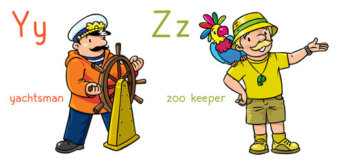 ABC professions set. Yachtsman and zoo keeper