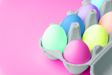 Minimal concept Easter. Eggs in neon colors. Minimal background