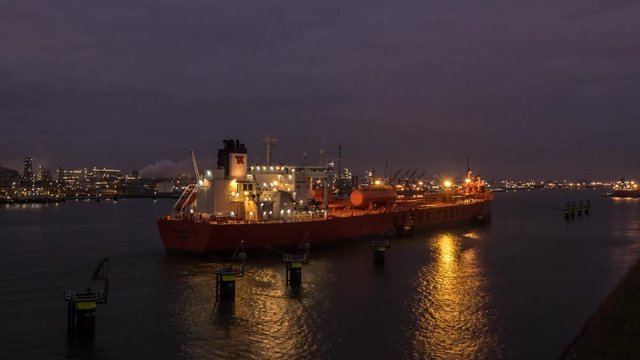Timelapse night in port of Rotterdam