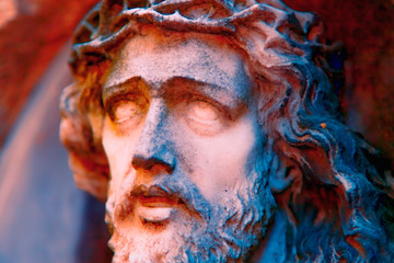 Fragment of antique statue the suffering of Jesus Christ. Good, faith, religion concept.