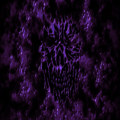 Scary violet monster shabby head illustration.
