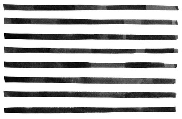 Watercolor painting background image  Abstract  Black and white line watercolor hand paint isolated on white background. Detail black color horizontal lines brush stroke pattern. With clipping path..