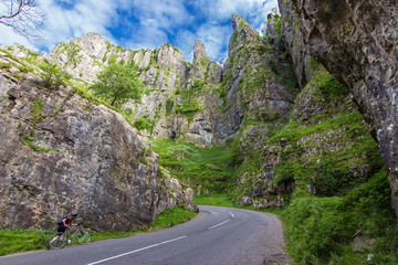 The amazing steep walls of Cheddar Gorge inside Mendip Hills is an awe limestone gorge on an...