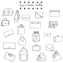 Vector illustration of black and white set bags