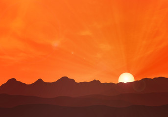 Landscape mountains and hills sunset