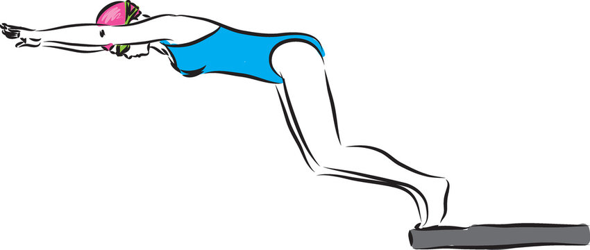 woman swimmer 2 strarting competition illustration