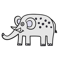 Cartoon doodle linear elephant isolated on white background. Vector illustration. 