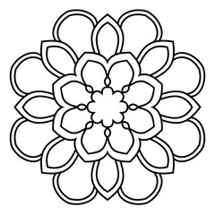 Outline Mandala. Ornamental round doodle flower isolated on white background. Geometric circle element. Vector illustration. 