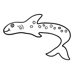 Foto op Canvas Cartoon doodle linear shark isolated on white background. Vector illustration. © _aine_