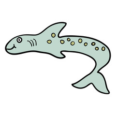 Cartoon doodle linear shark isolated on white background. Vector illustration.
