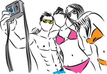 friends together taking a photo illustration