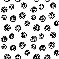 Festive seamless pattern with doodle circles, dots. Messy dotted texture.  Geometric wrapping paper. Vector illustration. 